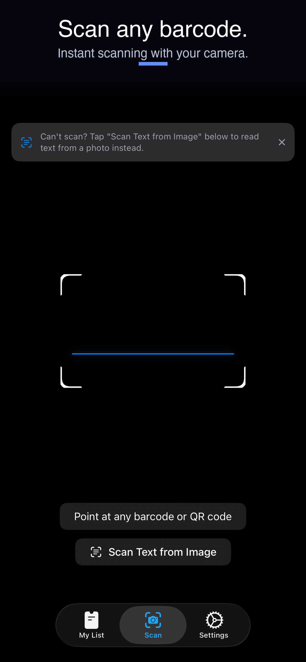Scanning a barcode with the camera